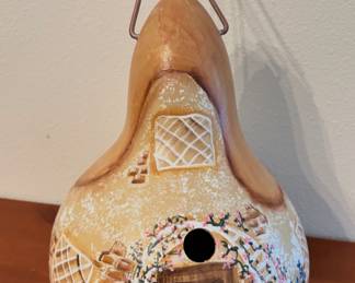 hand-painted gourd birdhouse.