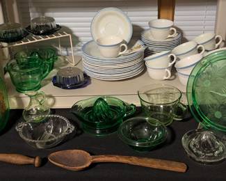 Depression Glass, Alice Dishes, Wooden Utensils