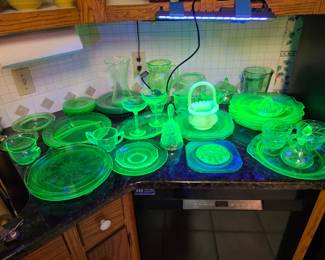 A large amount of Vaseline / uranium glass items!!