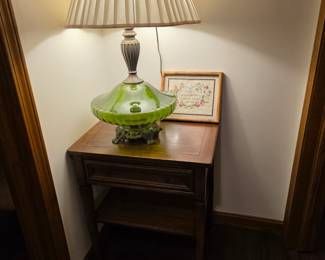 Vintage Mid-Century Modern Green Glass & Brass Table Base Lamp Art Decor. Beautiful!!