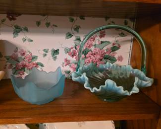 Fenton Sea Mist Green Opalescent Swirl Basket