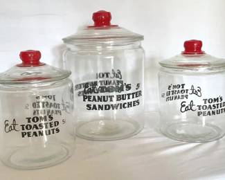 Toms Toasted Peanuts Glass Counter Top Jars
