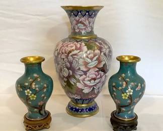 Cloisonne Gold Rimmed Vases