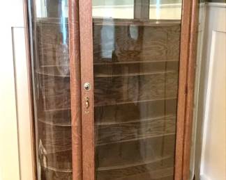 Antique Tiger Oak BowFront Curio Cabinet 