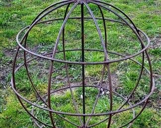 Beautiful and Unique Vintage Wrought Iron Globe w Fleur De Lis Accent Garden Sculpture - OVERALL DIMENSIONS: 24" D X 36" H - WEIGHT: APP 36 LBS