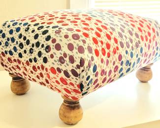 Special One of a Kind Joyful Vintage Fabric on An Antique Poofy Footstool 11"W X 22"L X 7"H