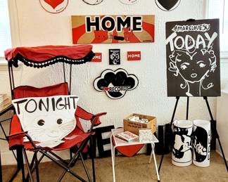 Living Room - #marelovsu paintings, records, red oversized canopy chair and more