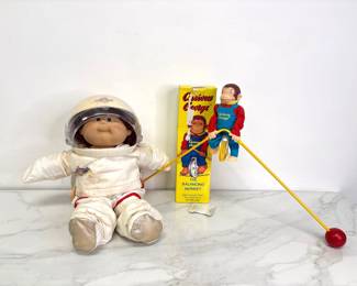 Lot 9931 Vintage Cabbage Patch Kid CPK Astronaut Doll  Curious George Balancing Monkey Toy