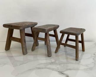 Lot 9839 Vintage Rustic Mini Stools Plant Stands