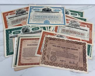Lot 9953 Vintage Defunct Stock Certificates  Various Utilities