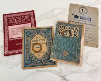 Lot 9962 Vintage Ephemera  Yarn Crochet  Cross Stitch Instruction BooksTransfers