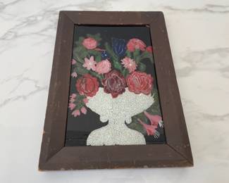 Lot 9789 Vintage Reverse Painted Glass Floral Art