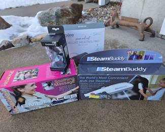 New in Box Garmin Fitness Watch, Neck Massager, Heating Pad, And Steambuddy