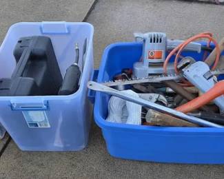 Tools Warrior grinder, 18V air compressor, BD Sander, lots of hand tools