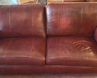 Robb Stuckey Burgundy Nail Head Leather Couch