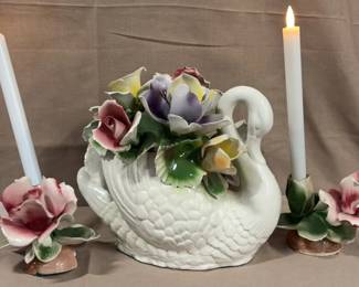 Capodimonte Swan Candlesticks 