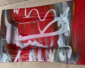 Red Artist Signed Rene Schnog Large Glass Artwork