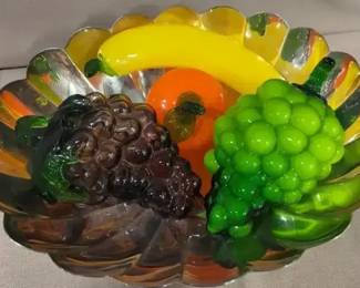 Glass Fruit With Silver Bowl