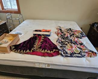 Bridal Veil, Victorian style cape hat and purse, Kimono From 1940's Japan on a king size Adjustable Bed