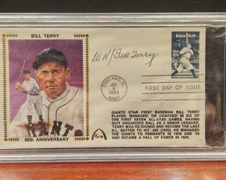 BILL TERRY SIGNED FIRST DAY COVER PSA CERTIFIED