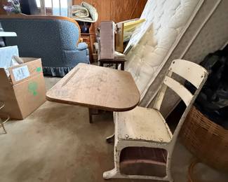 Metal and wood schoolhouse desk. Vintage kids' desk.