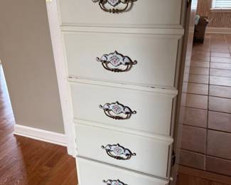 Decorate jewelry dresser and organizer - front and top open to hang necklaces, earrings, and other items. Lots of storage space and organization!