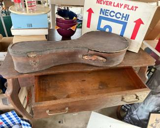 Rustic, solid wood table with drawer.