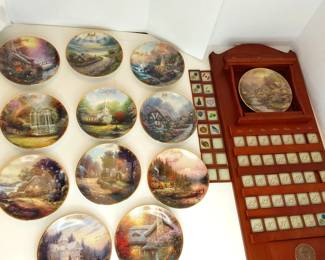 Thomas Kinkade Peretual Calendar with plate set. Porcelain collector plates accented with 22K gold.