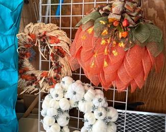 Hand-made wreaths and seasonal decor.