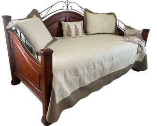 Elegant Wood Daybed wCurved Metal Accents