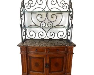 Marble Style Top Server w Wrought Iron Bakers Rack