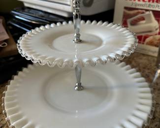 Fenton silver crest ruffled edge 2 tier tidbit tray