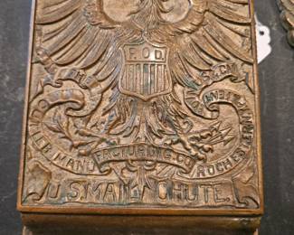 Antique Cutler Manufacturing Co. U.S. Mail Chute slot with eagle.