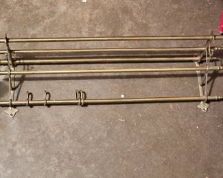 Antique unlacquered brass Pullman-style train hat or luggage rack.