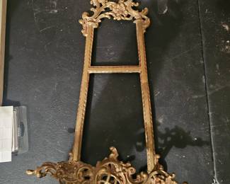 Ornate Rococo revival brass tabletop display easel.
