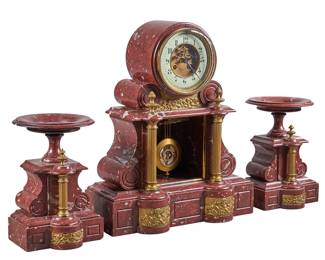 French Marble Ormolu Mantel Clock Garniture Set