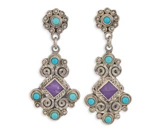 Mexican Sterling Amethyst Turquoise Earrings