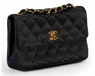  Vintage Chanel Black Silk Single Flap Bag