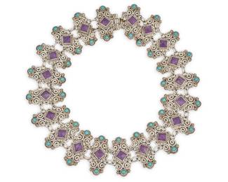 Mexican Sterling Amethyst Turquoise Necklace