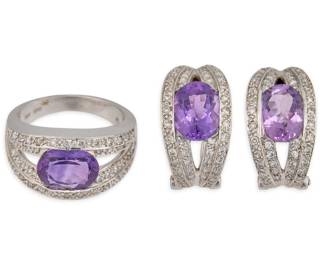 14K Diamond Amethyst Jewelry Suite