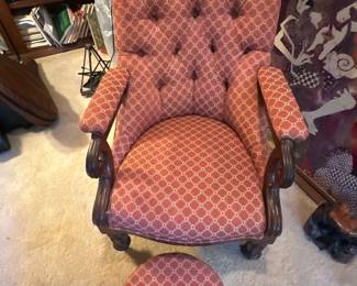 Tufted armchair with footstool