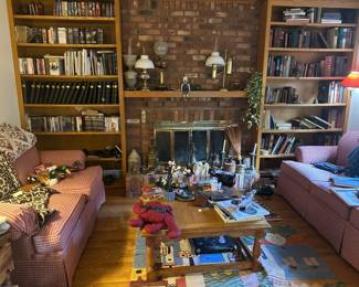 Couches, coffee table, decor