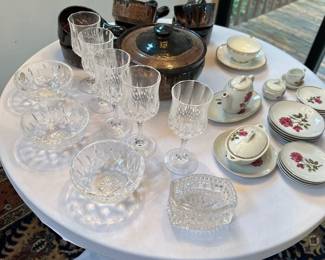 Waterford crystal bowls, miniature tea set, soup bowls