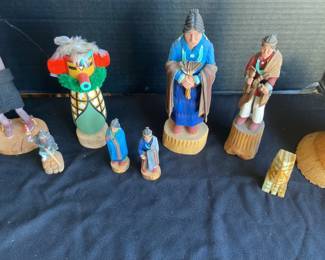 Signed Native American Wooden Figures