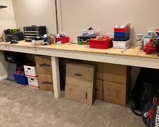 Workshop items and unpacked boxes