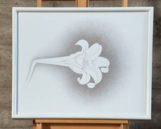 “Silverpoint #147, Lily #7 (right side)”, an original work of art by listed artist, Howard Hack. Professionally framed and measures in frame, 25.5” H x 31.5” W. Howard Edwin Hack (July 6, 1932 – June 11, 2015) was an American representational painter and graphic artist, with works in numerous museum collections. Known for an innovative approach to a variety of media, as well as use of traditional oil paints, Hack began working in the late 1940s.

