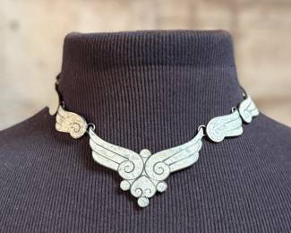 This lot features a gorgeous set of Taxco jewelry with sterling silver and inlaid blue stone with a marble-like appearance. The necklace measures, 17” and the bracelet, 7”. All items bear a maker’s mark as shown in photos with a total approx. weight of 58.00 grams.

