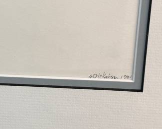 "Beijing Landscape and Figure", an original work of art by listed artist, Eleanor Dickinson circa 1990. Professionally framed and measures in frame, 13” H x 14.5” W.

