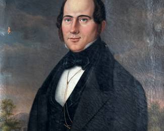 This lot features a stunning 19th century oil on canvas portrait by listed artist, Charles Volkmar Senior. This portrait is claimed to be the publisher of the Philadelphia Ledger in 1860. This piece measures, 30” H x 25” W. Charles Volkmar (1809 – 1880) was active/lived in United States, Germany. Charles Volkmar is known for portrait and landscape paintings.

