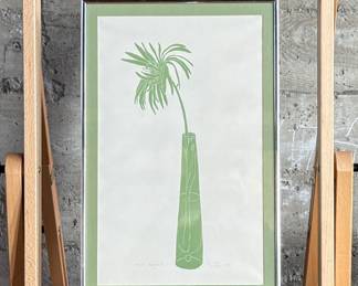"Marguerite", a limited edition lithograph by listed artist, Henry Evans. Edition 136/175 and signed in pencil circa 1977. Measures in frame, 20” H x 13” W. Henry Evans (1918-1990) was a San Francisco Bay Area artist and printmaker known for his minimalist style botanical images. In 1949 he established the Peregrine Press in San Francisco where he began making books and prints for local Bay Area artists.

